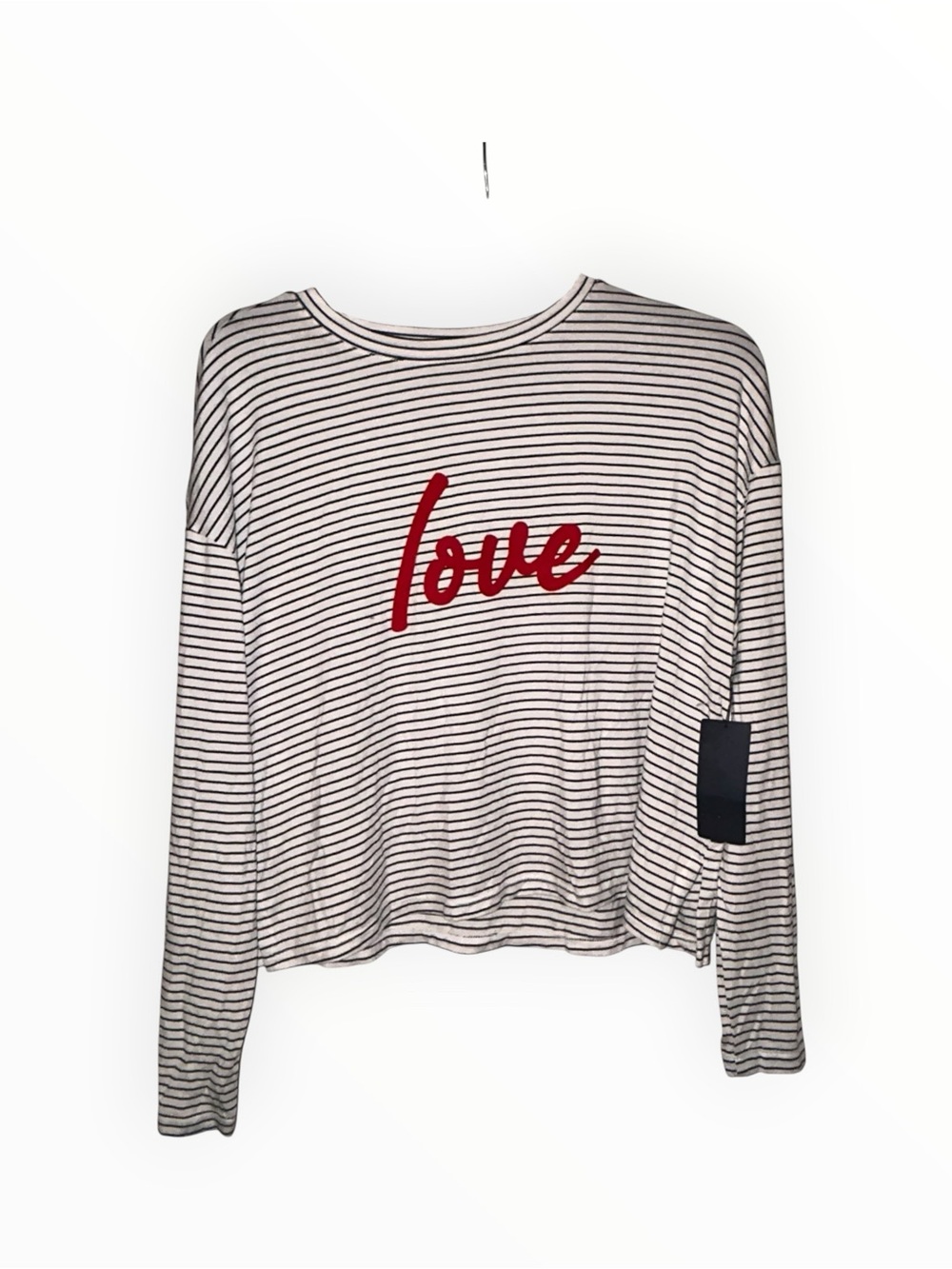 Rachel Rachel Roy Striped Love Graphic Top Long Sleeve Elbow Patch Small NWT